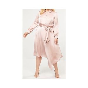 Champagne Color Button Up Asymmetric Skirt Dress